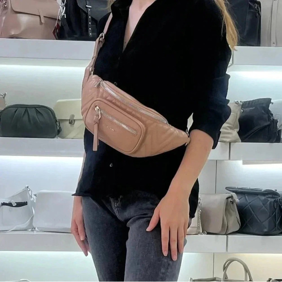 NWT Handbag Oval Design Print Zipper Crossbody Bag TAUPE - Picture 9 of 9